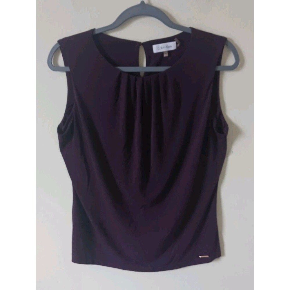Calvin Klein Blouse Women M Dark Purple Sleeveless Round Neck Top